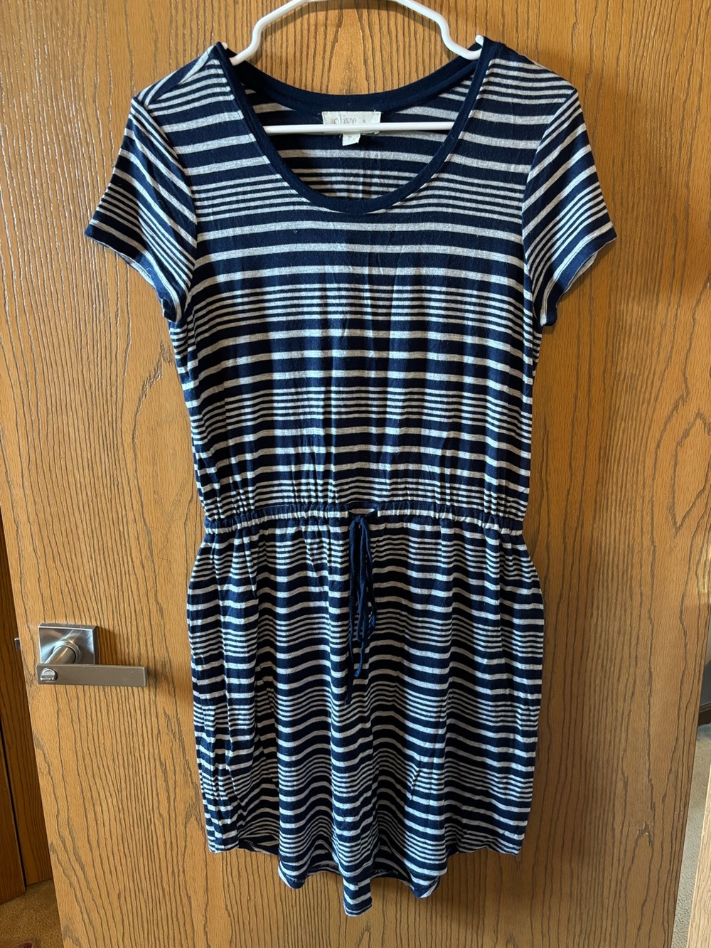 Striped Navy and White Drawstring Mini Dress